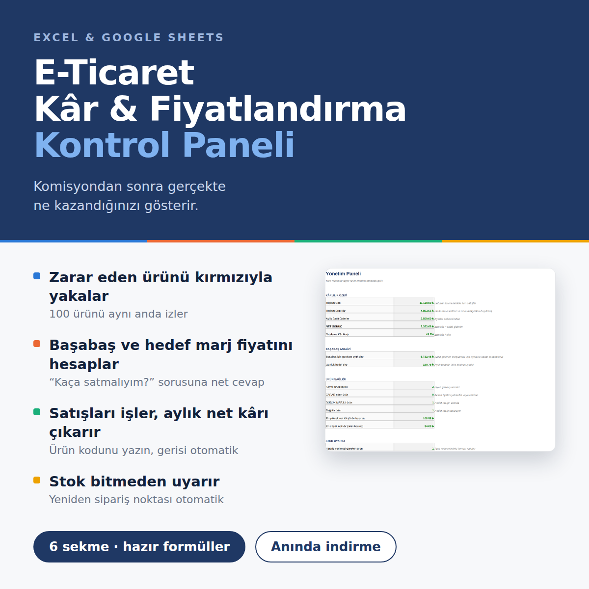 E-Ticaret Kâr & Fiyatlandırma Kontrol Paneli kapak görseli
